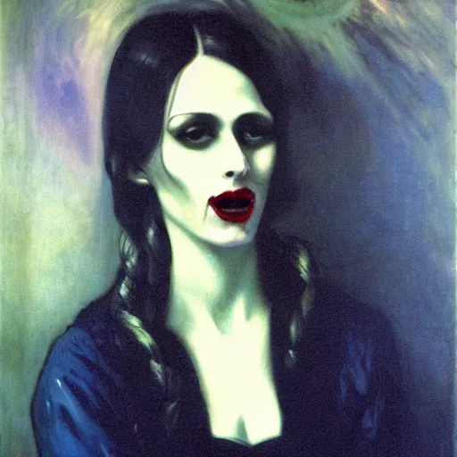 Image similar to A beautiful painting of a lady vampire, victorian, dracula, ominous, oil on canvas, photorealism, edvard munch, Johann Heinrich Füssli, irwin penn, high definition, soft light