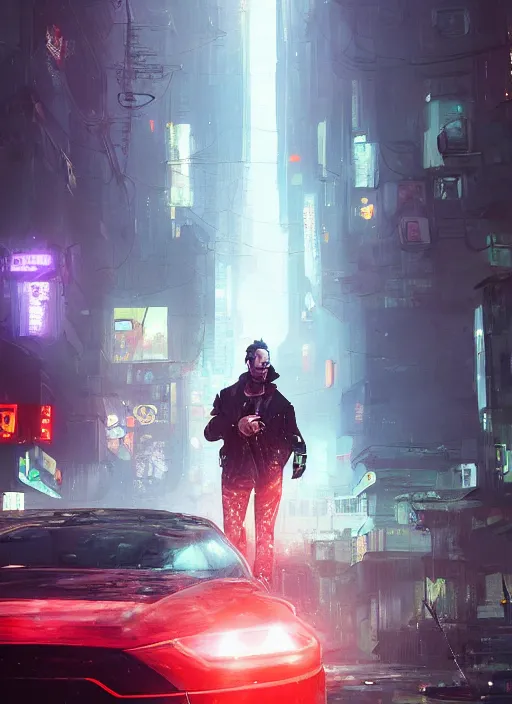 Image similar to a beautiful portrait of elon musk in the streets of cyberpunk city. character design by cory loftis, fenghua zhong, ryohei hase, ismail inceoglu and ruan jia. artstation, volumetric light, detailed, rendered in octane