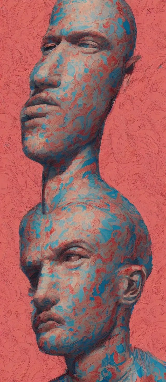 Image similar to man by james jean, high quality masterpiece painted, detailed patterned background, 4 k, trending on artstation, octane render,