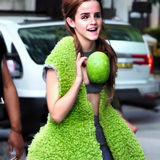 Prompt: emma watson wearing an avocado costume