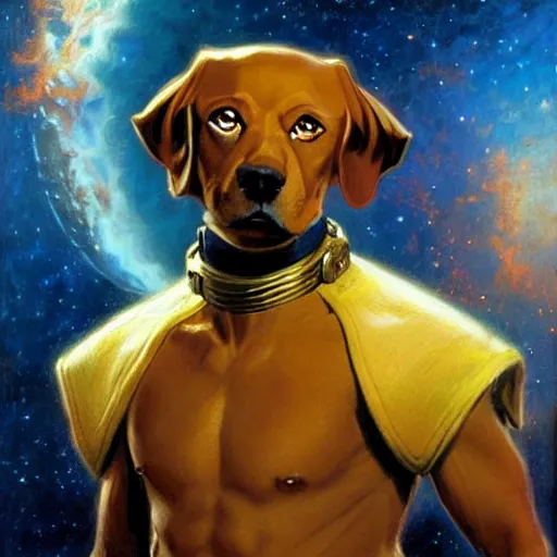 Image similar to a portrait of a manly and muscular and handsome and attractive dogman canine, star trek the next generation. highly detailed painting by gaston bussiere, craig mullins, j. c. leyendecker, furry