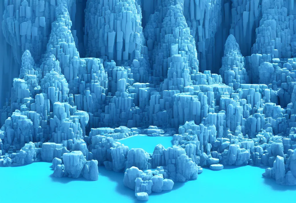 Prompt: ocean temple made out of crystalline blue stone, fantasy, mystical, ocean, 3 d, render, ocean, water, 8 k