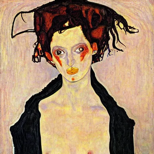 Prompt: goth girl, oil painting by Egon Schiele, masterpiece