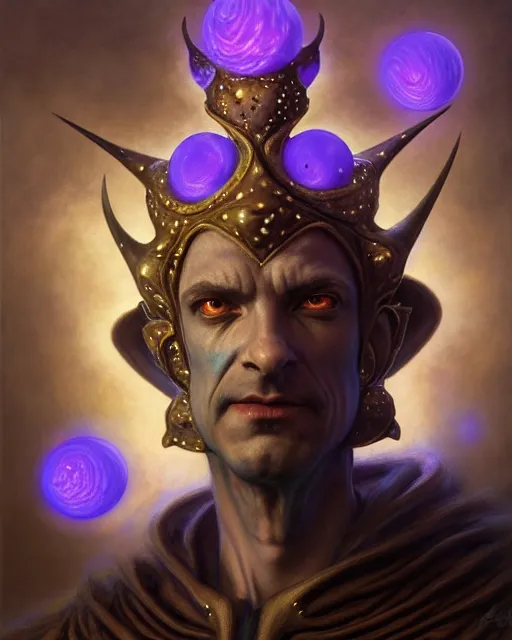 Image similar to front shot of a court jester character, hyperdimensional, bioluminescent hypercubes, ((intricate)), elegant, highly detailed, centered, (((artstation, concept art, smooth, sharp focus, artgerm, Tomasz Alen Kopera, Peter Mohrbacher, donato giancola, Joseph Christian Leyendecker, WLOP, Boris Vallejo))), mugshot!!!!!, ugly!!!!!!, octane render, nvidia raytracing demo, grainy, muted