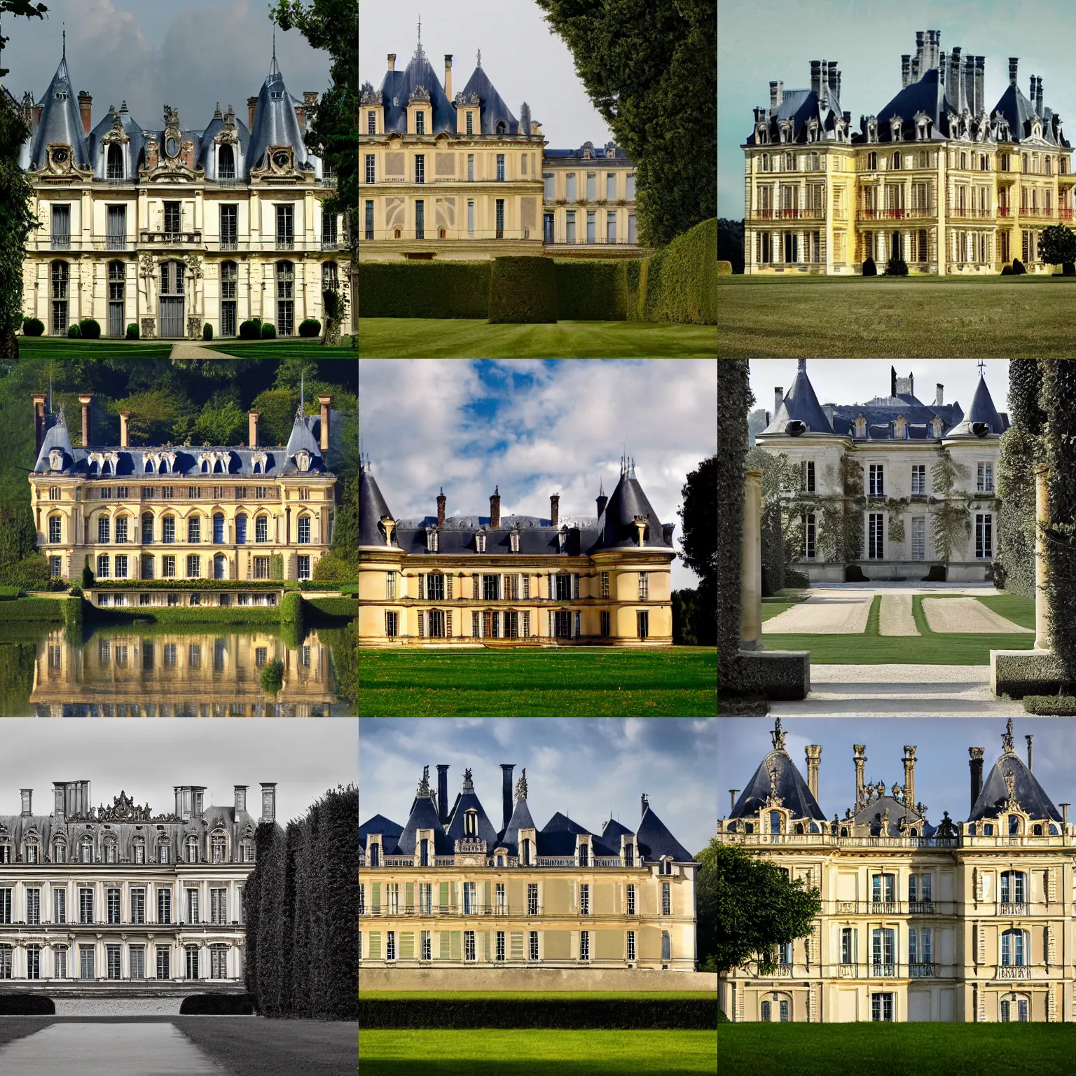 Prompt: an incredible photograph of a big french chateau, exterior, maison Laffite, chateau de Versailles, chateau de Cheverny, concept art, trending on deviantart, artstation, golden ratio, ideal proportions, very very very very very beautiful