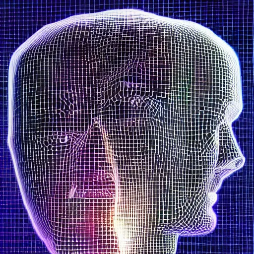 Image similar to a 3d human head made up of shiny holograms