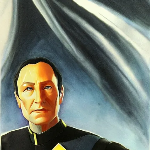 Image similar to commander data from star trek the next generation. realistic concept art painting,