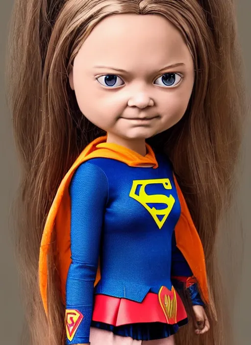 Prompt: greta thunberg as a supergirl nicoletta ceccoli doll, detailed digital art, trending on Artstation