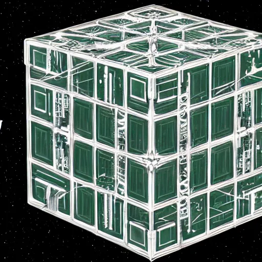 Prompt: an extremely and intricately detailed borg cube, warping in from deep space