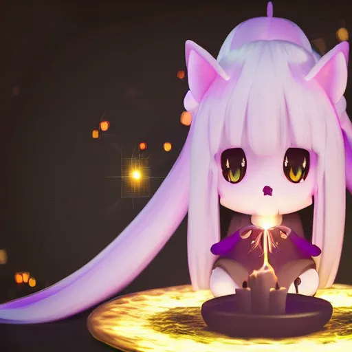 Image similar to cute fumo plush of a catgirl casting a summoning spell, witch, focus, bokeh, vray