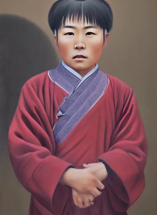 Image similar to portrait of a handsome chinese boy in old beijing, painting by hun liu, oil on canvas, hyperrealism