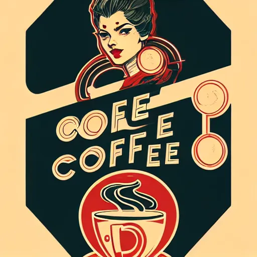 Prompt: concept art design illustration, logo, coffee, 1 6 colors, logo, ink drawing, art by jc leyendecker and sachin teng
