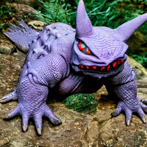 Prompt: national geographic 3 5 mm nature photo of a scaly gengar