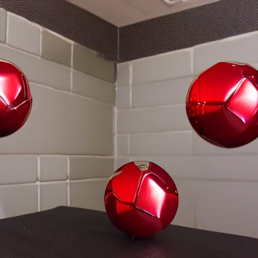 Prompt: chrome spheres on a red cube, plaster