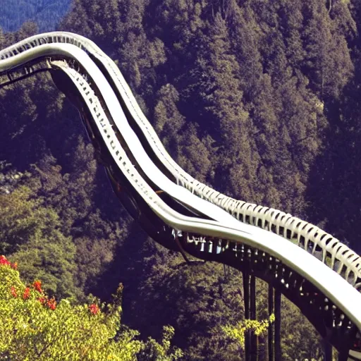 Image similar to a roller coaster that leads into a mountain