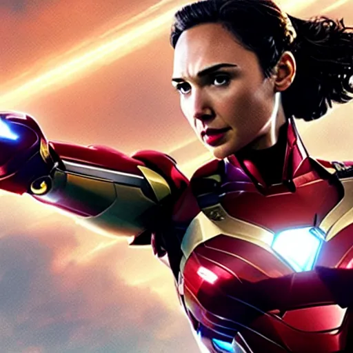 Prompt: film still of Gal Gadot as Ironman in the new Avengers film