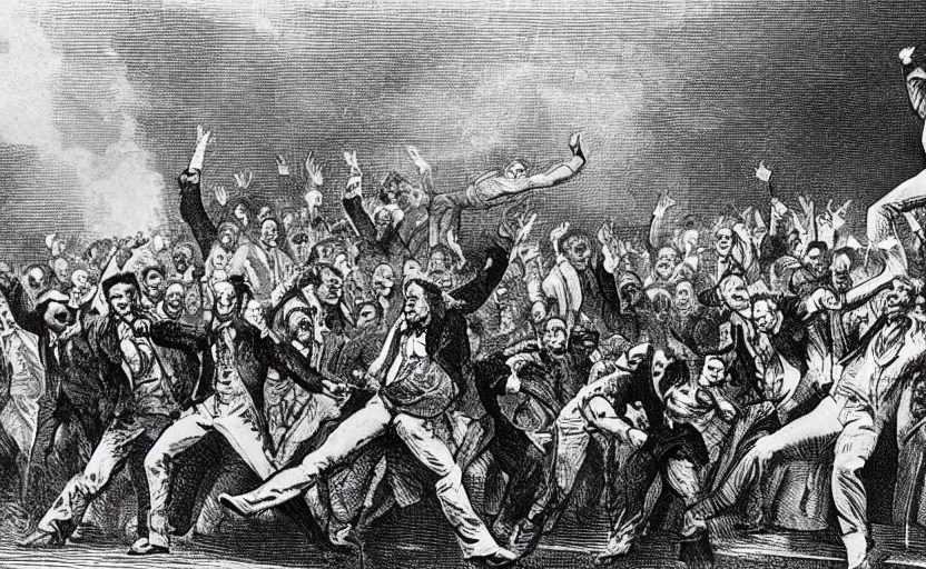 Image similar to Karl Marx as WWE wrestler suplexing Friedrich Nietsche on a WWE ring and the crowd goes crazy