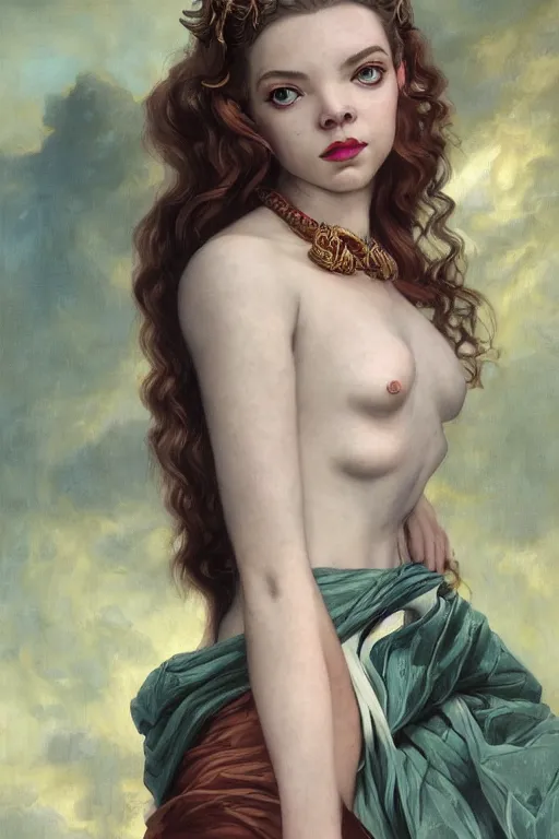 Image similar to A fantasy comic book style portrait painting of Anya Taylor-Joy, hybrid, Diana Dors, as an Atlantean Reptilian Warrior, François Boucher, Oil Painting, Mystical Valkyrie, unreal 5, DAZ, hyperrealistic, octane render, Regal, Refined, Detailed Digital Art, RPG portrait, William-Adolphe Bouguereau, Michael Cheval, Walt Disney (1937), Steampunk, dynamic lighting, Highly Detailed, Cinematic Lighting, Unreal Engine, 8k, HD