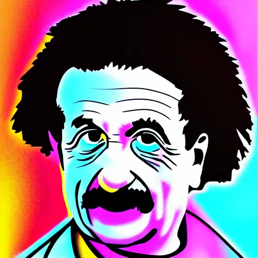 Prompt: high quality and colorful portrait of Albert Einstein in the style of tron legacy