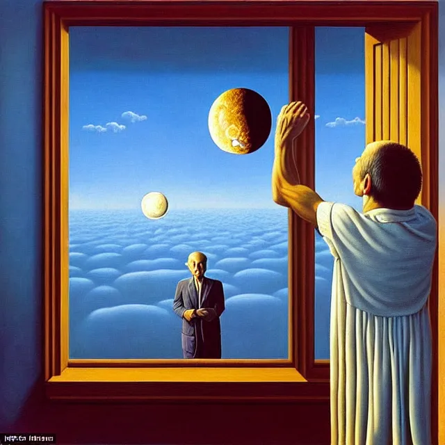 Image similar to an oil on canvas portrait of a man waking up and the moon is shining in through the window, surrealism, surrealist, lovecraftian, cosmic horror, rob gonsalves, high detail