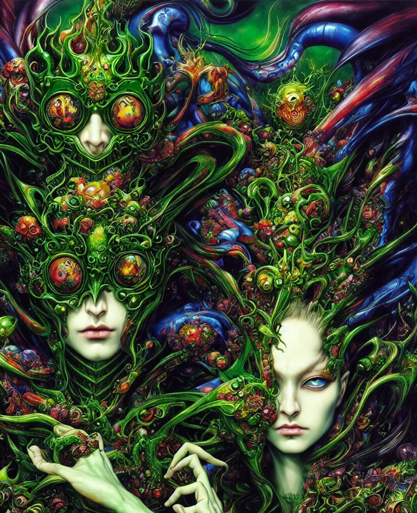 Prompt: realistic detailed image of green mega god of chaos, depth perception, depth of field, action horror by lisa frank, ayami, karol bak, neo - gothic, gothic, rich deep colors, part by adrian ghenie and gerhard richter. art by yoshitaka amano. masterpiece