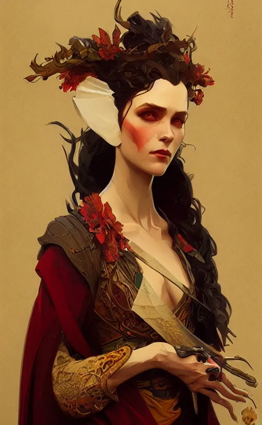 Prompt: a personification of romania,transylvania, highly detailed, digital painting, artstation, concept art, sharp focus, illustration, art by greg rutkowski and alphonse mucha