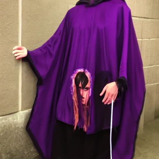 Image similar to creepy cloak, purple, horror style