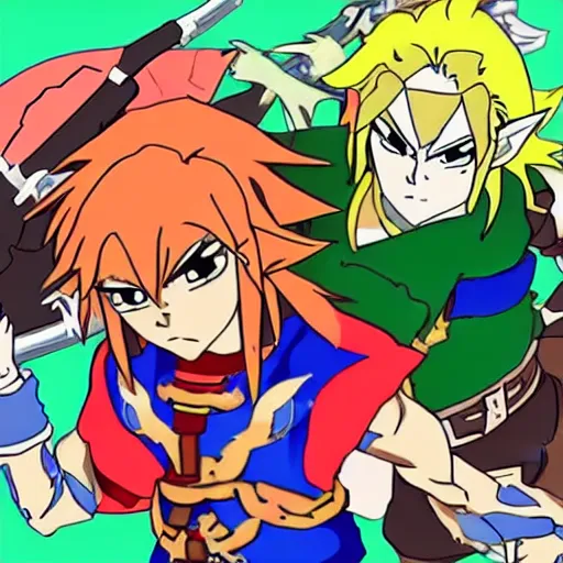 Prompt: link and ganon fight in anime style - n 9