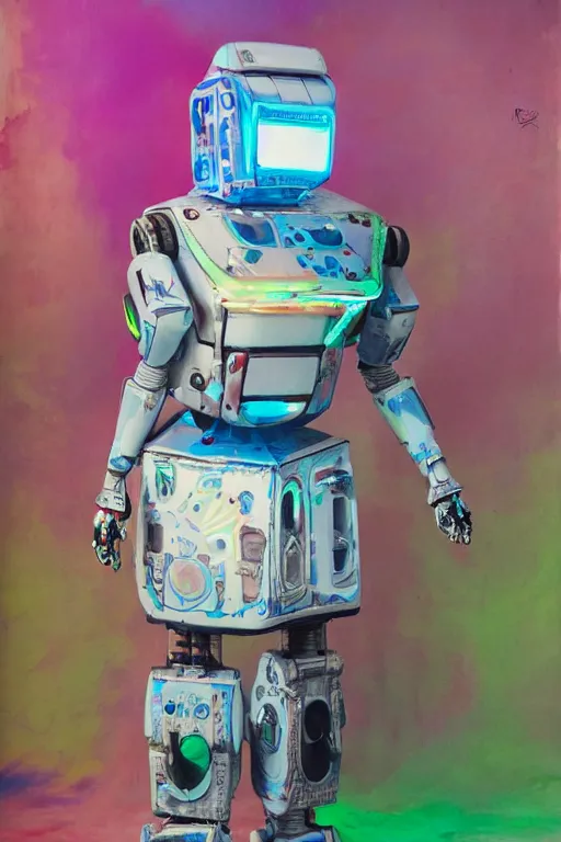a massive robot wearing a diy! costume, with fluo, Stable Diffusion