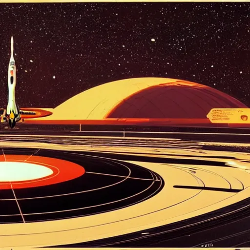 Prompt: Syd mead spaceport