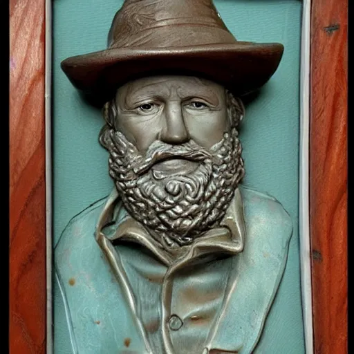 Prompt: closeup bust of a new england fisherman, bossons vintage chalkware,