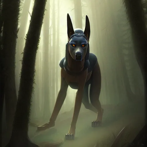 Prompt: long shot photo of anubis in the foggy forest, foggy bottom, highly detailed, digital painting, artstation, smooth, sharp focus, illustration, art by artgerm and greg rutkowski and alphonse mucha