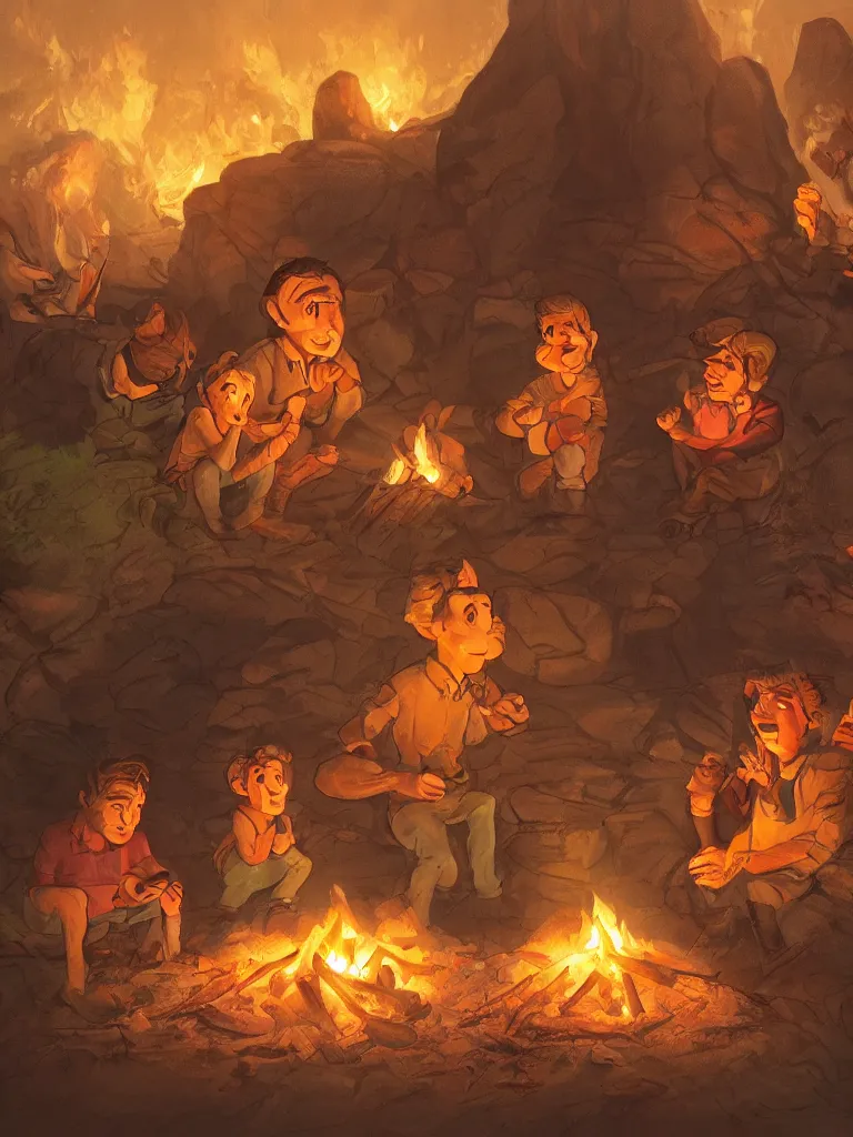 Image similar to camp fire lit faces by disney concept artists, blunt borders, rule of thirds