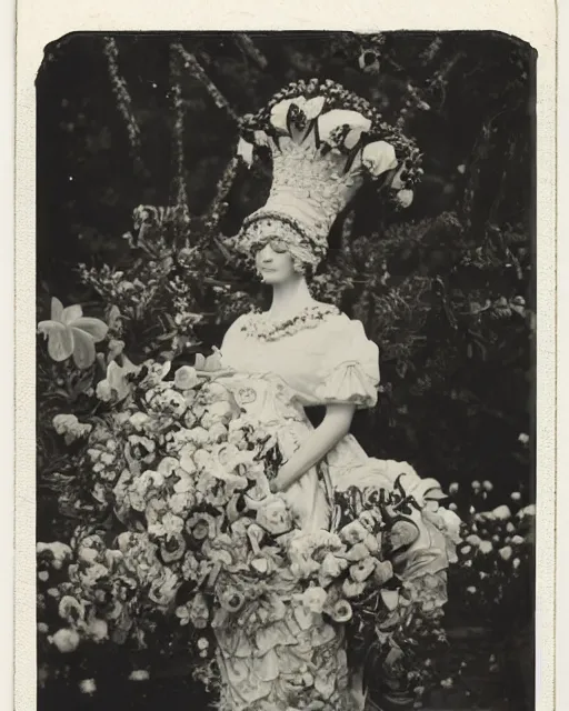 Image similar to a beautiful detailed front view portrait of marge simpson with baroque ornate growing around, flowers, plants, ornamentation, elegant, beautifully soft and dramatic lit, 1 9 1 0 polaroid photo