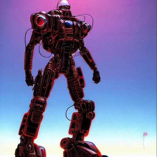 Image similar to arasaka mech, cyberpunk, art by michael whelan, red and blue neon