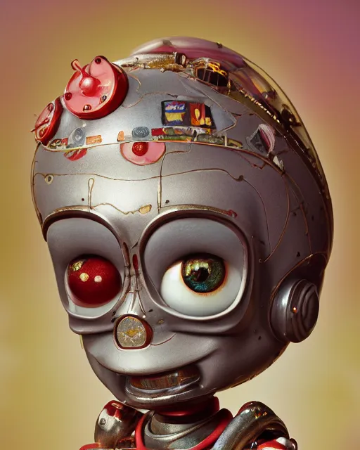 Image similar to highly detailed closeup, face profile portrait of a tin toy mars attacks, depth of field, fashion photoshoot by nicoletta ceccoli, mark ryden, lostfish, dan decarlo, bob clampett, max fleischer, breathtaking, detailed and intricate environment, 8 k resolution, hyperrealistic, octane render