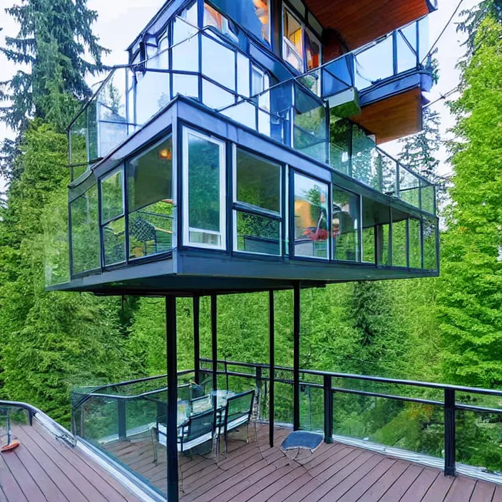 glass house on stilts with a balcony lounge at 2875 Stable Diffusion