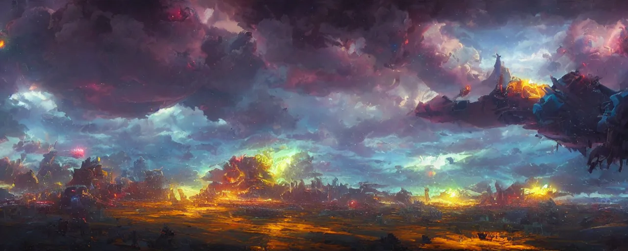 Image similar to ” epic clouds, [ cinematic, detailed, epic, widescreen, opening, establishing, mattepainting, photorealistic, realistic textures, octane render, art by paul lehr ] ”