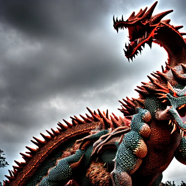 Image similar to giant spiky dragon, 8 k, hdr, smooth, sharp focus, high resolution, award - winning photo