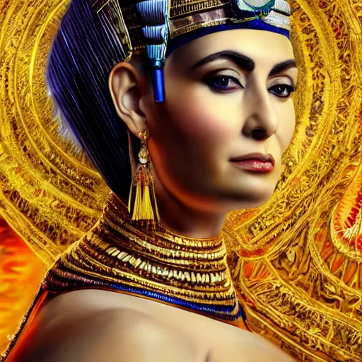 Prompt: hyperdetailed image of Trump as Cleopatra, rich deep colors, masterpiece, very coherent symmetrical artwork, cinematic, hyper realism, high detail, octane render, unreal engine, 8k, Vibrant colors, Smooth gradients, High contrast, depth of field, full body character drawing, intricate detail