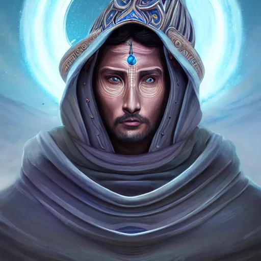 Image similar to detailed portrait of emperor of dune muad'dib, old roman style, non - reflective gray neon cloak, decorated with traditional atreides ornaments by rhads, makoto shinkai cyril rolando, madgwick illustrated, perfect face, fine details, realistic shaded, fine - face, pretty face