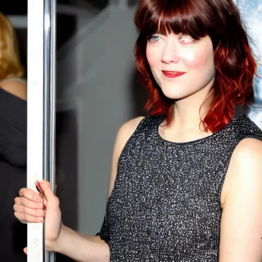 Image similar to mary elizabeth winstead ramona flowers entering a door to a cosmic dimension
