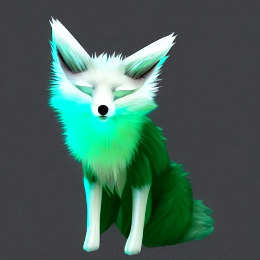 Prompt: digital white and minty green fox, retrowave palette, digital world, highly detailed, electric breeze, anatomically correct vulpine, synth feel, fluffy face, ear floof, flowing fur, super realism, accurate animal imagery, 4 k digital art