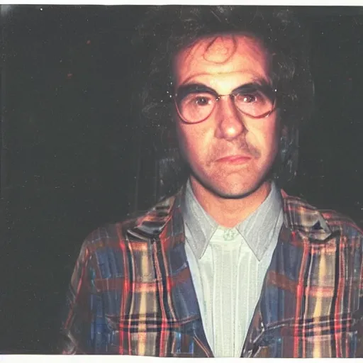 Prompt: polaroid of david rose from schitt's creek, 1 9 8 0 s, harsh flash