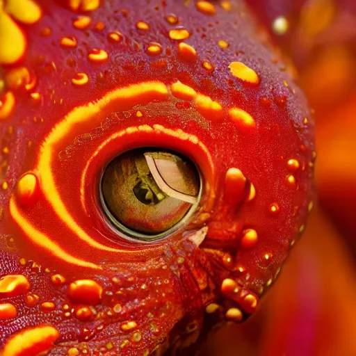 Image similar to fiery whimsical emotional eyes cephalopod, in a photorealistic macro photograph with shallow dof