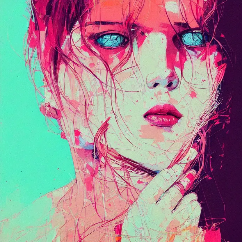 Prompt: close up portrait painting of a female in nineties street styling, concept art, intricate details, aesthetically pleasing pastel colors, art by conrad roset, impressionism, portrait