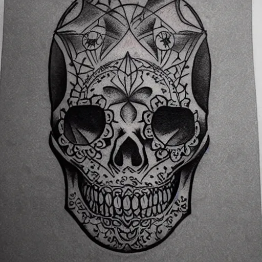 Image similar to tattoo design, stencil, tattoo stencil, traditional, a world famous tattoo of a geometric skull