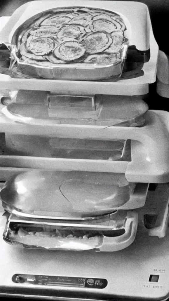 Prompt: 1 9 6 0 s food magazine photo of a computer made of ham, soft focus