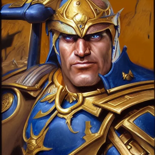 Prompt: Roboute Guilliman, closeup portrait art by Donato Giancola and James Gurney, digital art, trending on artstation