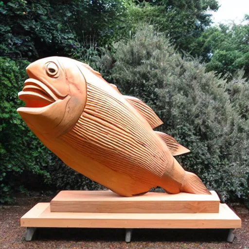 Prompt: huge wooden statue of a fish